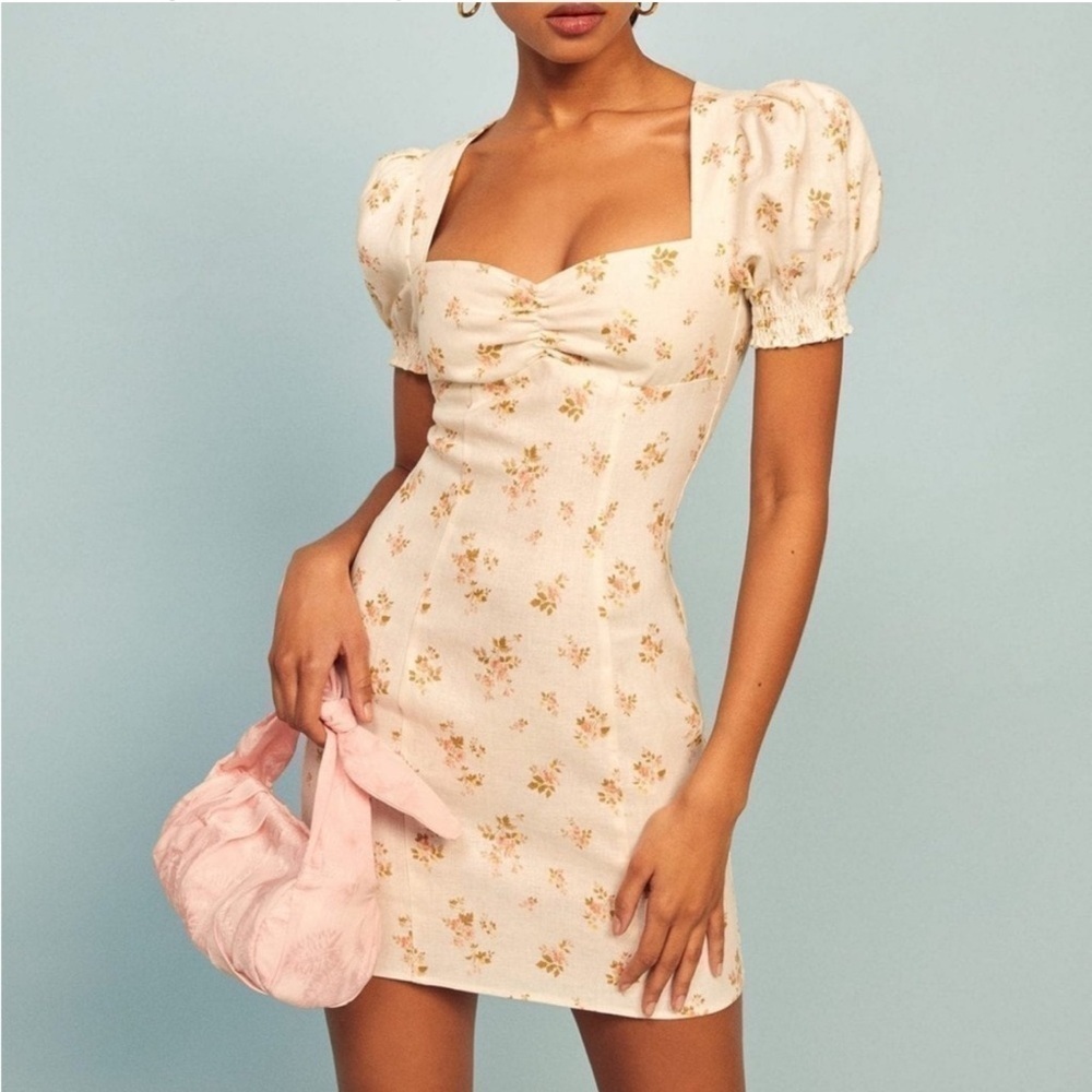REFORMATION Gina 100% Linen Mini Dress In Mildred
